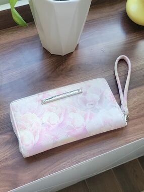 Betsey Johnson Pink Floral Zip-Around Wristlet Wallet